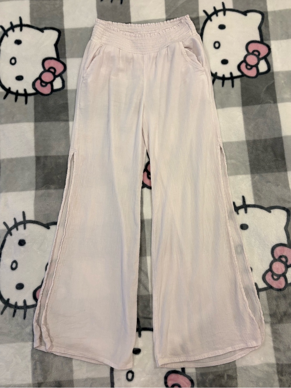 Aerie White Smocked Waist Wide Leg Beach Pants